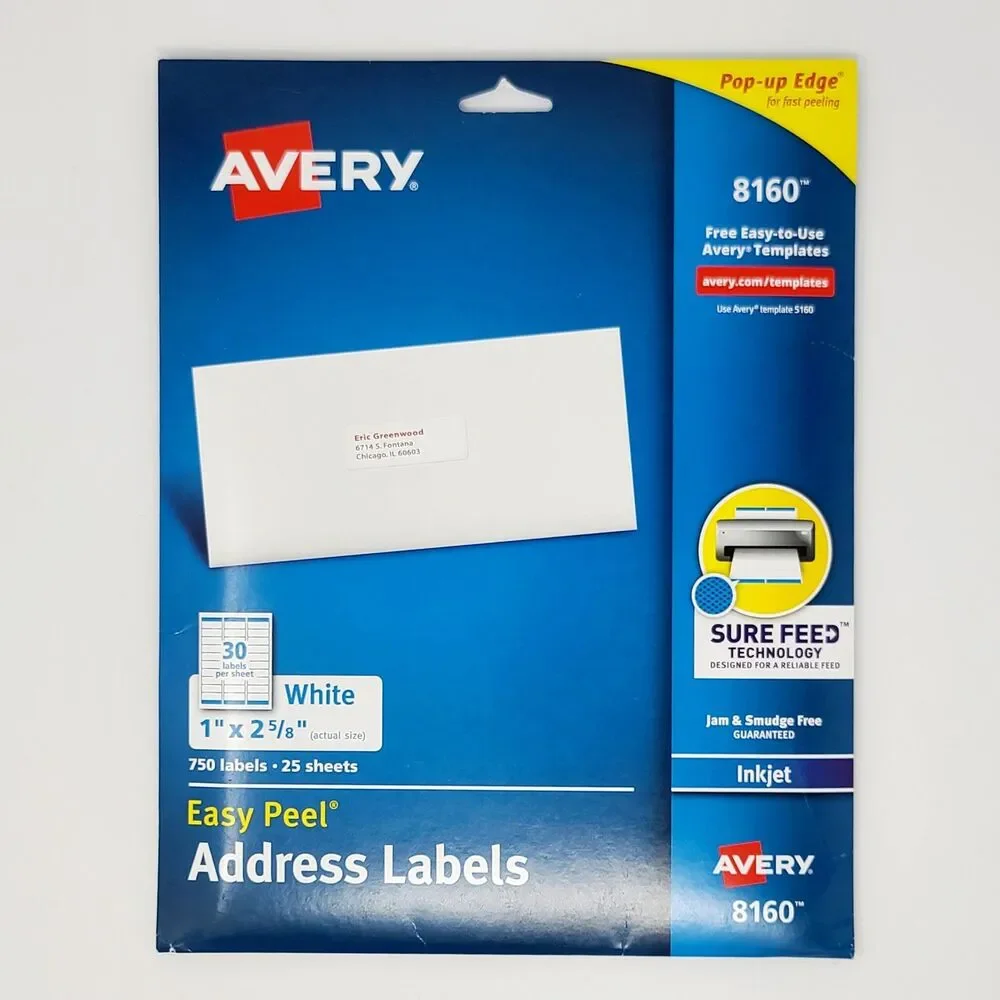 Avery 8160 EASY PEEL Address Labels 23 Sheets Remaining Inkjet White
